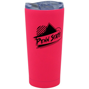 electric pink 20 oz stainless steel tumbler with 80s style graphics and Penn State